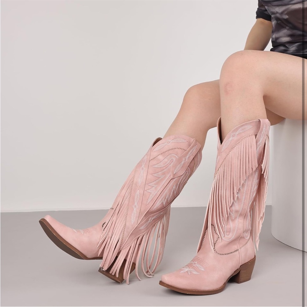 Pink Fringe Western Boots - Picture 2 of 8